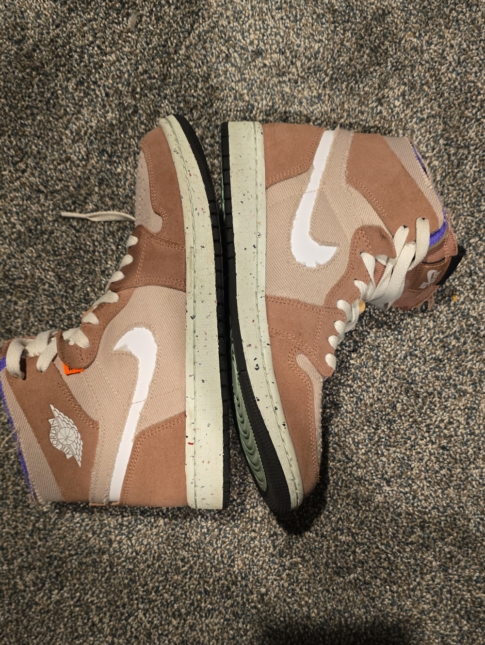 Unisex High-Top Zoom Air Jordans in Light, Dusty- Mauve, White and Purple Accent